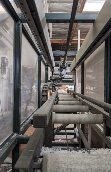 Inside of a vinyl fabrication machine